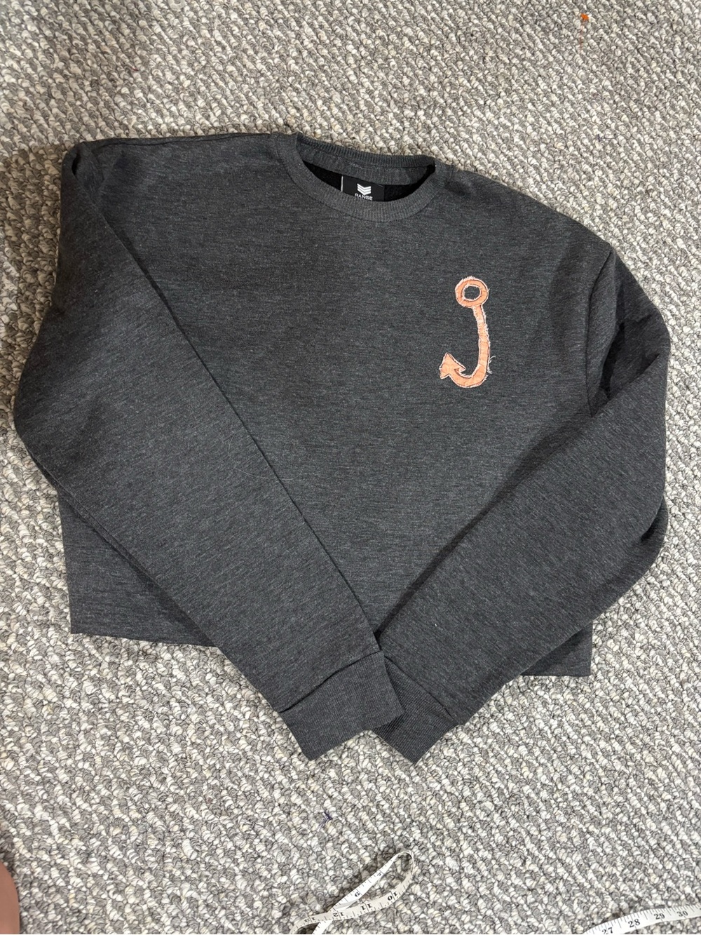 Charcoal Crewneck Sweater with Anchor &Fish Embroidery